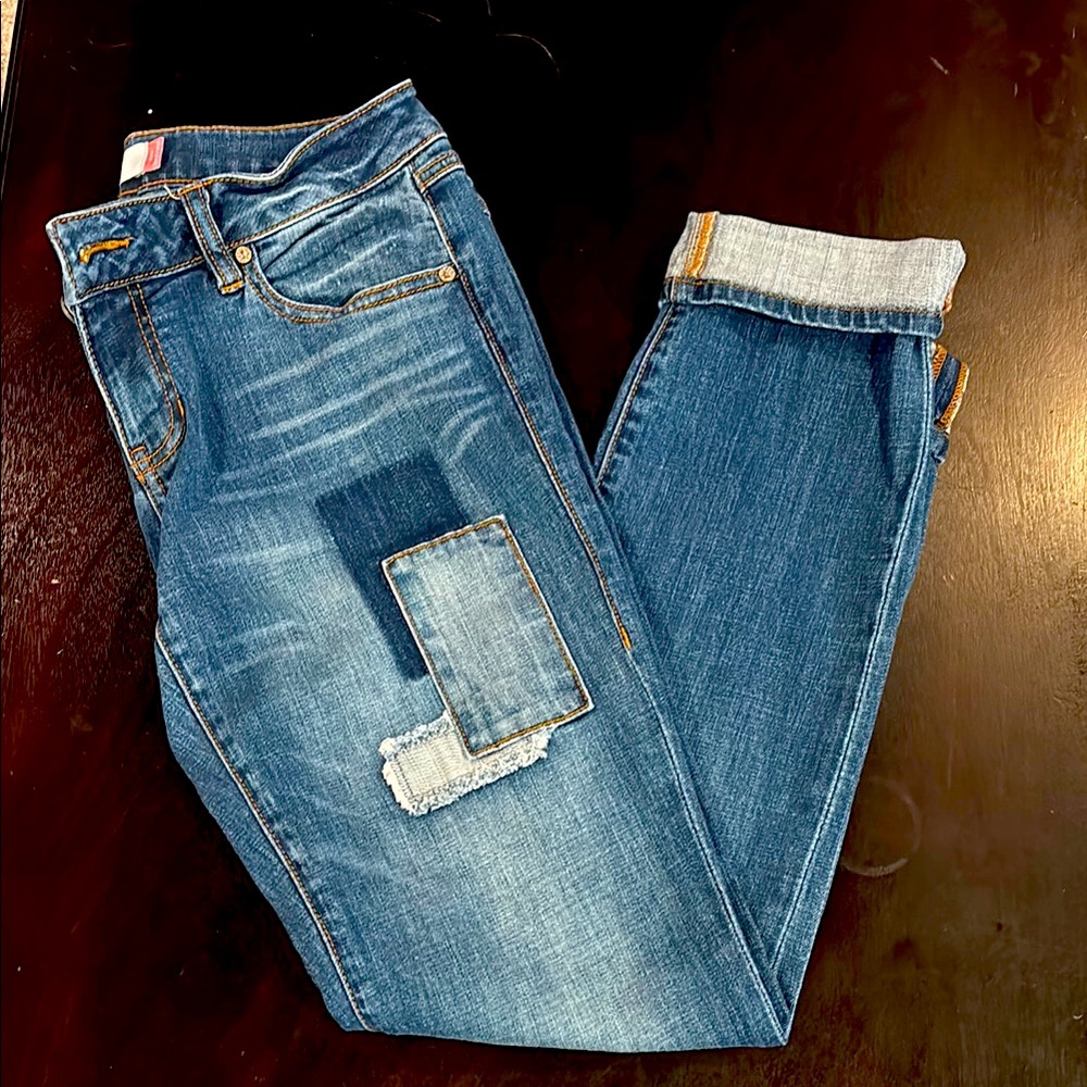 Cabi slim boyfriend patchwork jeans 5308